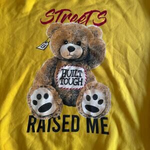 NWOT 3Forty Streets Raised Me Varsity Crewneck Yellow Knit Sweatshirt Mens L